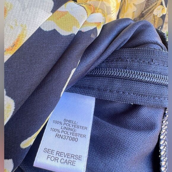 Cato Navy Floral Faux Wrap Mini Dress W/ Sheer Sleeves -SZ 14 - XL - Picture 4 of 5